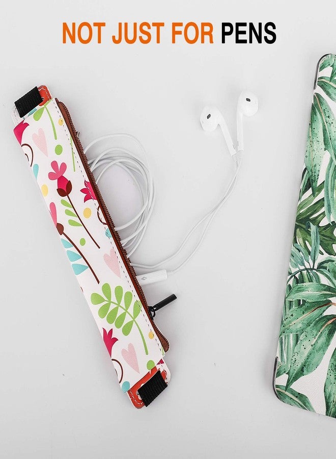 MoKo Pencil Case (2 Pack), PU Leather Pen Pencil Pouch Holder Stationery Zipper Bag with Elastic Strap for Pens, Pencils, Markers, Eraser - Printing & Dark Blue - Image 5