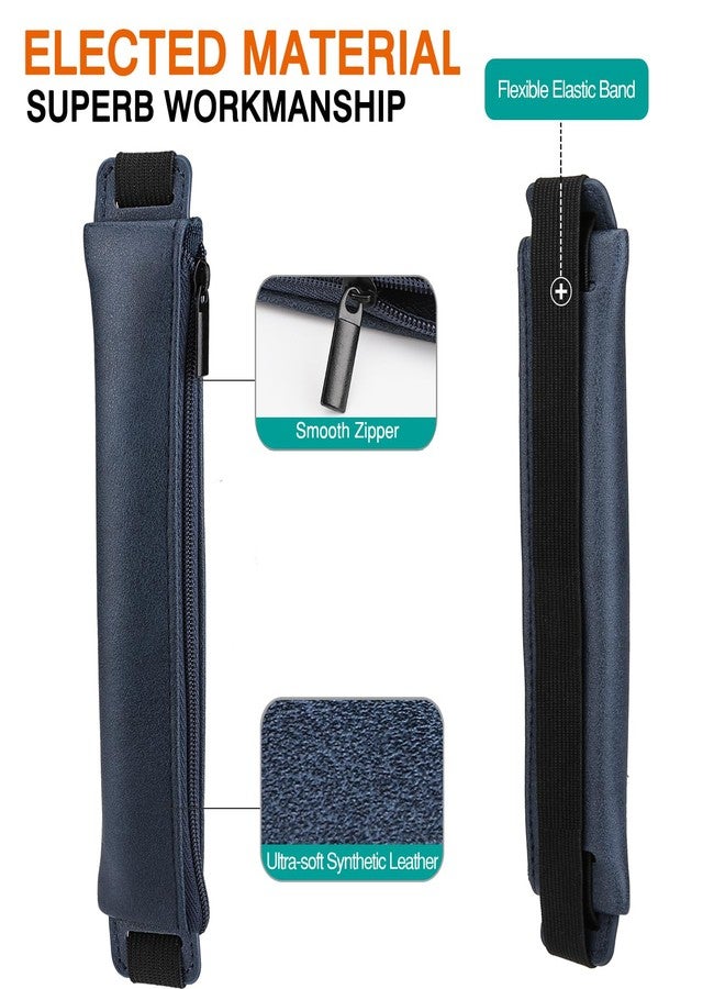 MoKo Pencil Case (2 Pack), PU Leather Pen Pencil Pouch Holder Stationery Zipper Bag with Elastic Strap for Pens, Pencils, Markers, Eraser - Printing & Dark Blue - Image 4