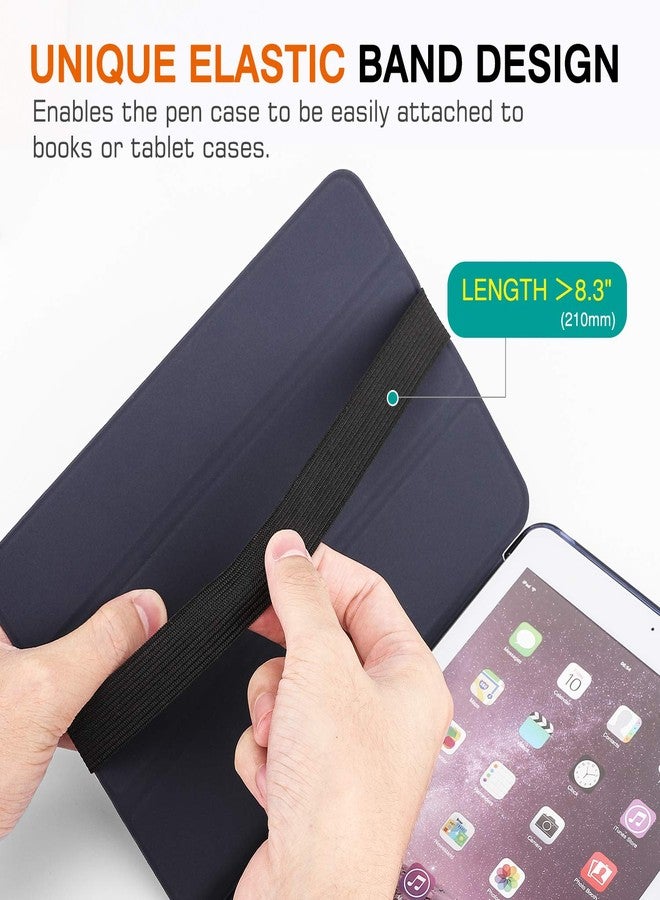 MoKo Pencil Case (2 Pack), PU Leather Pen Pencil Pouch Holder Stationery Zipper Bag with Elastic Strap for Pens, Pencils, Markers, Eraser - Printing & Dark Blue - Image 3