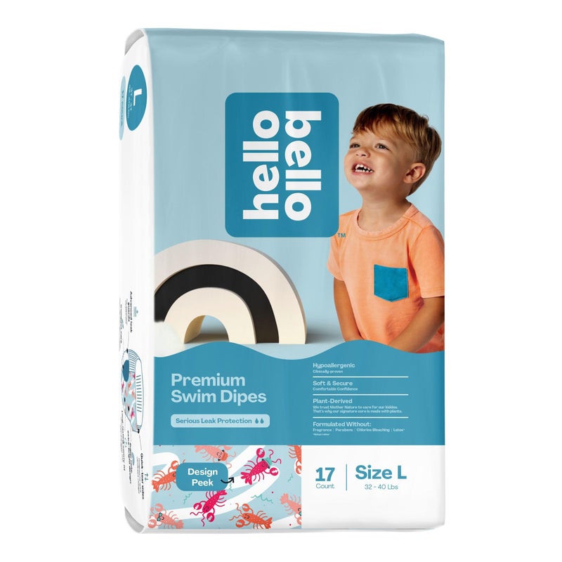 Hello Bello Premium Swim Diapers - Size L (32-40 lbs), Cute Extra-Bright Lobster Designs, 17 Count Jumbo Pack - Image 1