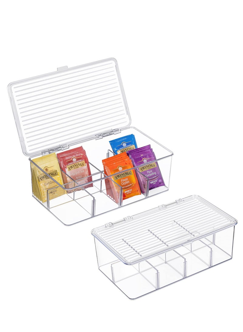 SYOSI 2 Pack Stackable Tea Bag Organizer, Plastic Storage Box for Kitchen Pantry Cabinets and Countertops, Holder Bags, Coffee, Sugar Packets, Small Packets  - Image 1