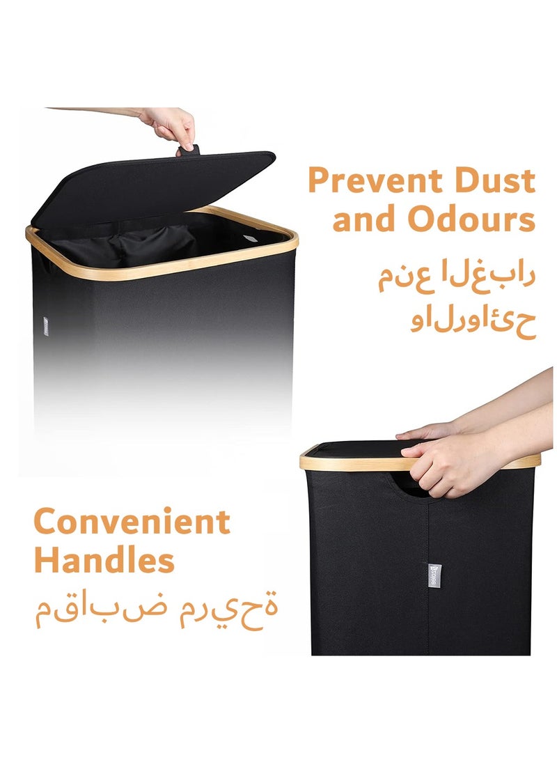 Arabest Laundry Basket, Laundry Hamper with Lid and Removable Laundry Bags, Laundry Bin for Bathroom, Bedroom(Black) - Image 2