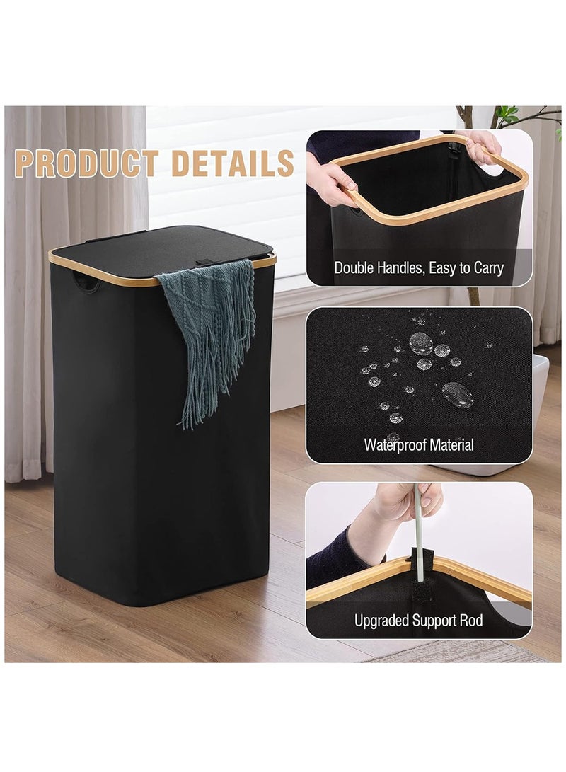 Arabest Laundry Basket, Laundry Hamper with Lid and Removable Laundry Bags, Laundry Bin for Bathroom, Bedroom(Black) - Image 4