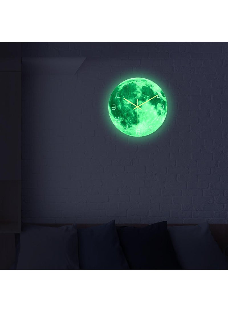 Bluejw Luminous Wall Clock For Bedroom, 12 Inch Silent Battery-Operated Wall Clocks For Living Room Or Kitchen, Large Display Night Light Up Kids Boys Birthday Gift Glow In The Dark -Moon  - Image 4