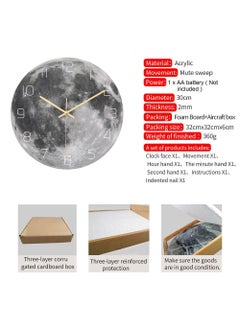 Bluejw Luminous Wall Clock For Bedroom, 12 Inch Silent Battery-Operated Wall Clocks For Living Room Or Kitchen, Large Display Night Light Up Kids Boys Birthday Gift Glow In The Dark -Moon  - Image 2