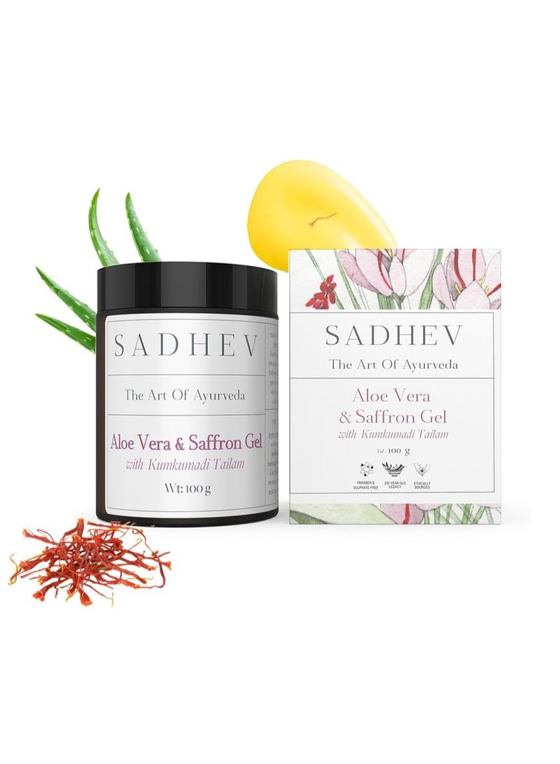 Sadhev Aloe Vera & Saffron Gel with Kumkumadi Tailam | Organic Aloe Vera Gel & Brightening Moisturizer for Face | Pure Gel Moisturizer for Women & All Skin Types-100gm - Image 1