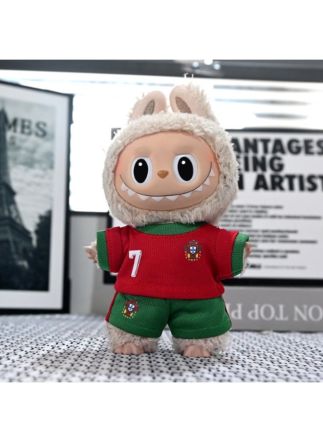 BRIXSPARK Doll Clothes for Labubu - Clothes Outfit Set for 17cm labubu -Portuguese jersey +Portuguese football pants Outfit Set,Luxury Doll Clothing & Style Bundle(No Doll,Just Clothes)  - Image 1