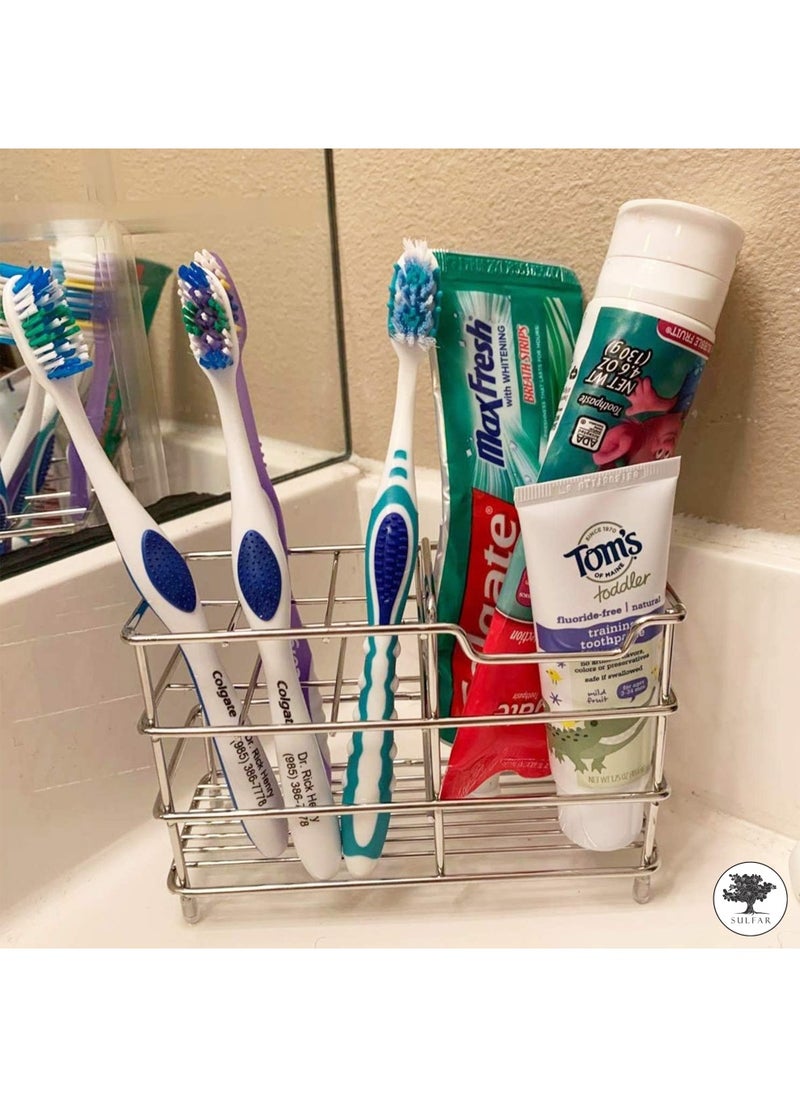 sulfar - Sulfar Toothbrush Toothpaste Holder for Bathroom, Steel Bathroom 7 Slot Toothbrush Holder (Silver) - Image 1