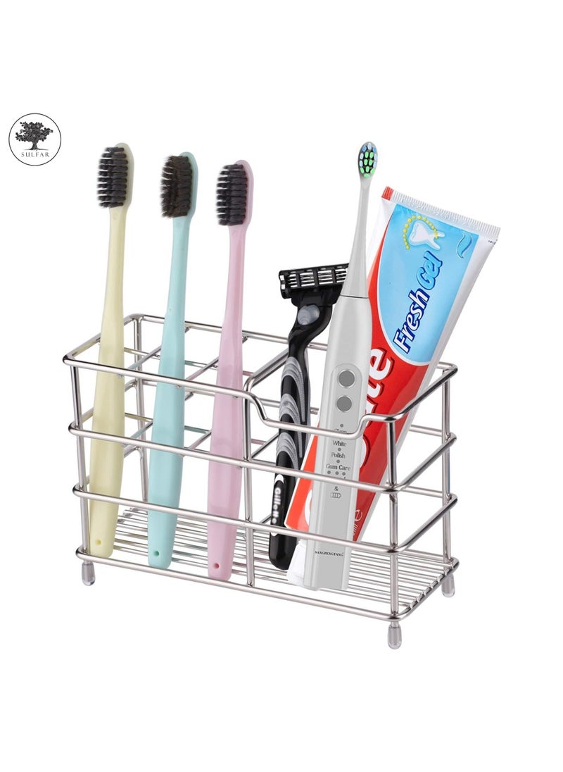 sulfar - Sulfar Toothbrush Toothpaste Holder for Bathroom, Steel Bathroom 7 Slot Toothbrush Holder (Silver) - Image 1