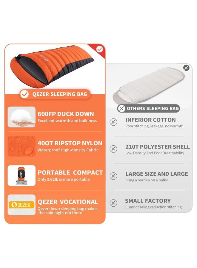 QEZER Down Sleeping Bag for Adults 600 Fill Power Cold Weather Sleeping Bag Ultralight Sleeping Bag with Compression Sack for Backpacking, Camping, Hiking - Image 4