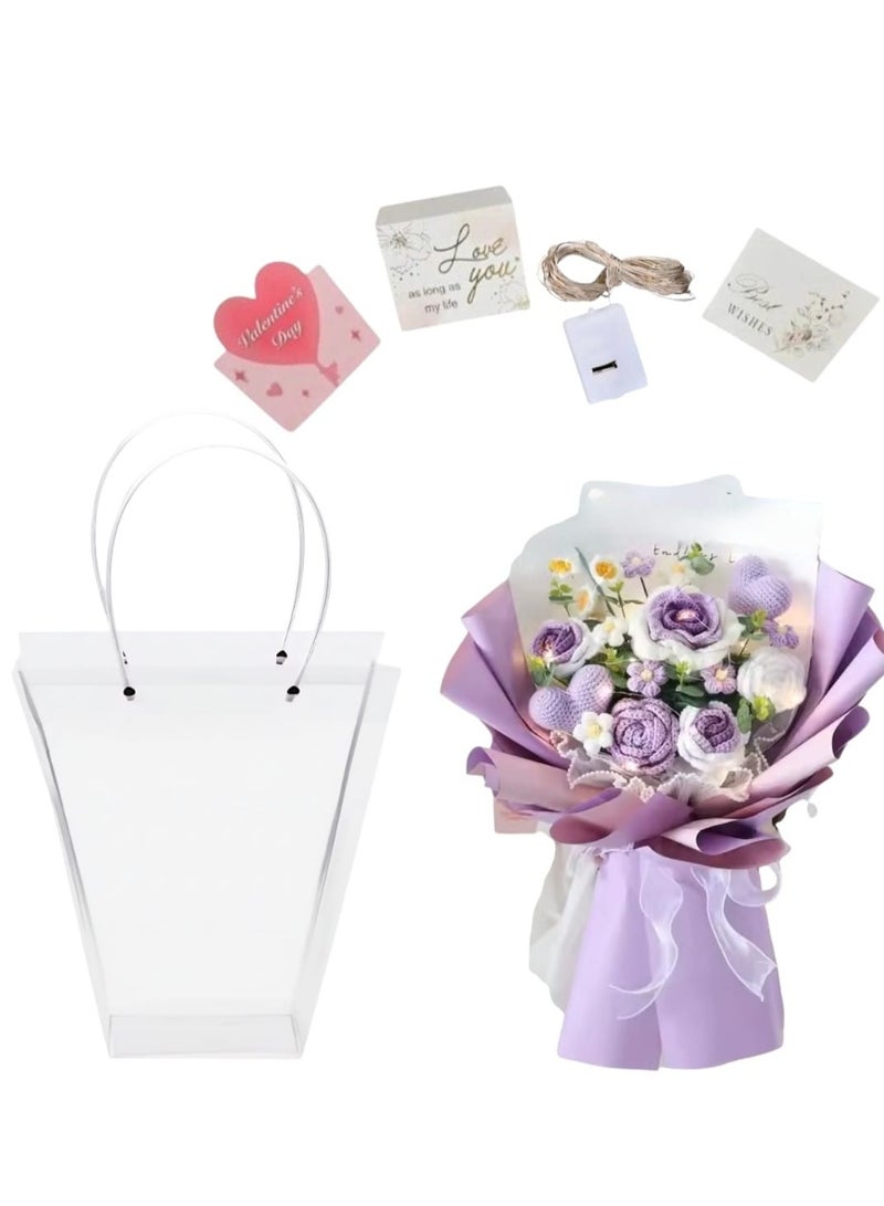 i diD New Creative Handmade Knitting Large Bouquet Flowers Cotton Crochet Flowers with LED Lights in Clear Bag, Suitable for valantine's Day ,Wedding , Birthday, Mother's Day, Women's Day, All Events - Image 2