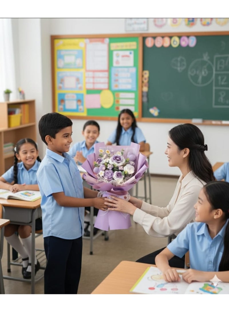 i diD New Creative Handmade Knitting Large Bouquet Flowers Cotton Crochet Flowers with LED Lights in Clear Bag, Suitable for valantine's Day ,Wedding , Birthday, Mother's Day, Women's Day, All Events - Image 4