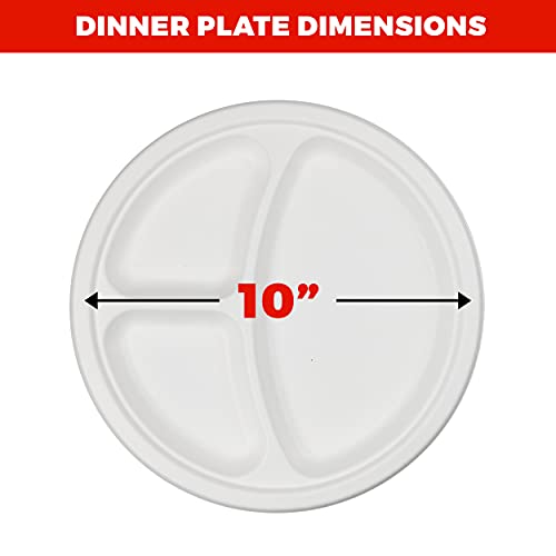 NYHI Heavy Duty Compartment Plates | 9 inch Disposable 3 Compartment Divided Plates For Adults & Kids | White Eco Friendly Sugarcane Paper Plate Are Cut & Leak Resistant | 125 Pack (3 Compartment) - Image 4