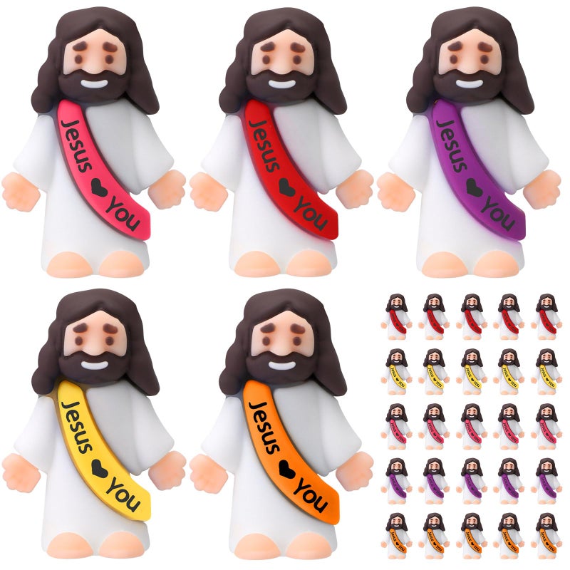 Bememo 25 Pcs Little Jesus Figures Mini Jesus Loves You Figures Original Design Multicolor Tiny Easter Figurines to Hide and Seek Religious Gifts for Easter Egg StuffersBright Color - Image 2
