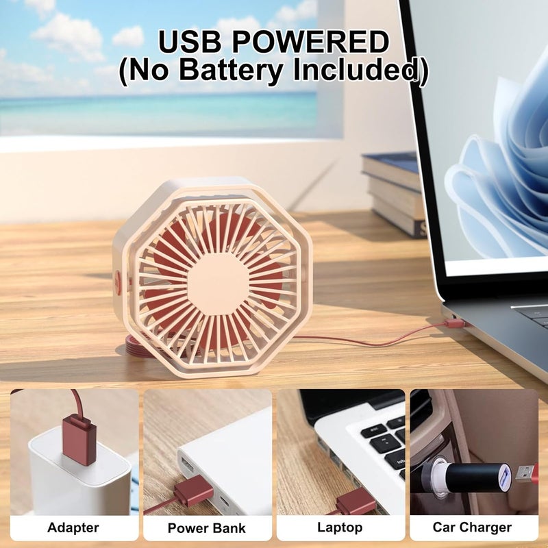 هوتيون مروحة مكتب Hoteon USB، 3 سرعات هادئة محمولة لمكتب الطاولة، تعديل 360 درجة مروحة شخصية صغيرة للمكتب المنزلي - Image 3