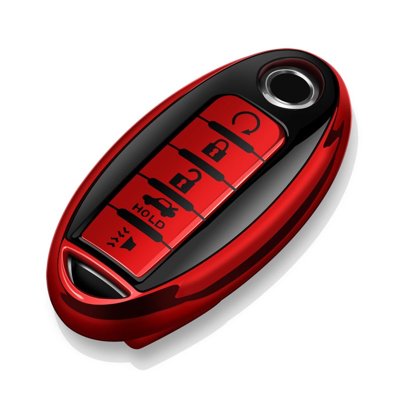 Tukellen Compatible with Nissan Key Fob Cover Soft TPU Key Case for Infiniti XTrail Rogue Altima Quest Pathfinder Sentra Patrol CIMA Fuga Armada Teana Murano 5 Buttons Key ShellRed