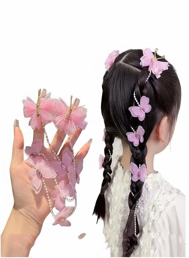 EvoNest 2 Pcs Butterfly & Pearl Long Tail Hair Clips for Girls, Kids Beautiful Hair Accessories (Free Size) - Pink - Image 1
