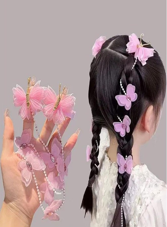EvoNest 2 Pcs Butterfly & Pearl Long Tail Hair Clips for Girls, Kids Beautiful Hair Accessories (Free Size) - Pink - Image 4
