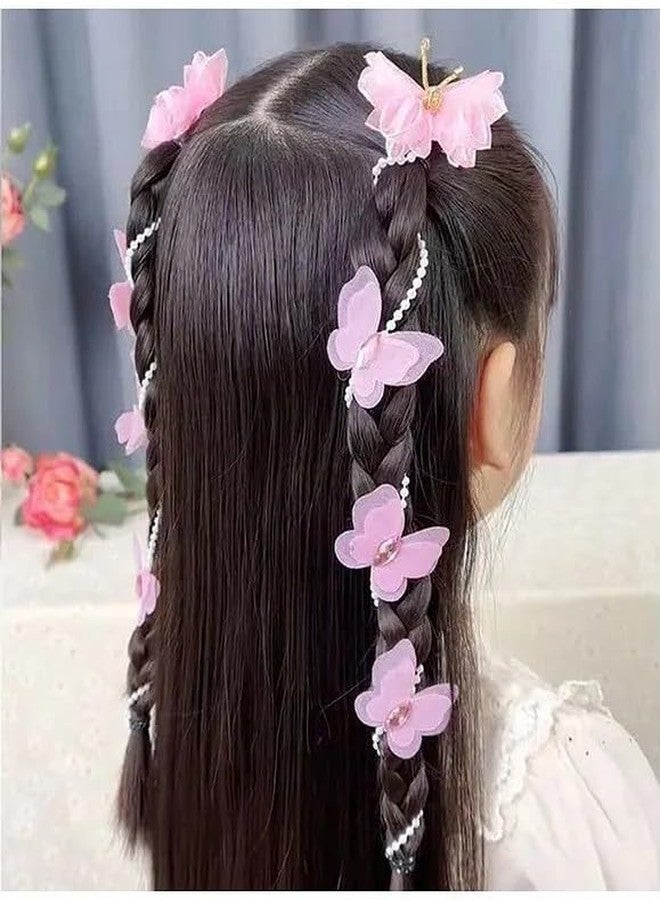 EvoNest 2 Pcs Butterfly & Pearl Long Tail Hair Clips for Girls, Kids Beautiful Hair Accessories (Free Size) - Pink - Image 2