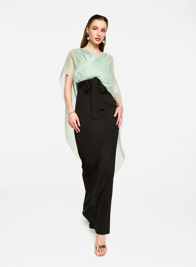 House of Moda House of Moda Cape Overlay Sleeve Two-Tone Maxi Dress