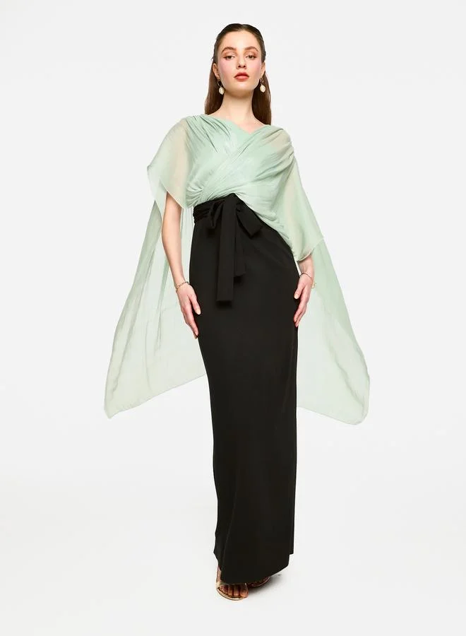 House of Moda House of Moda Cape Overlay Sleeve Two-Tone Maxi Dress