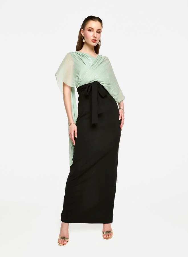 House of Moda House of Moda Cape Overlay Sleeve Two-Tone Maxi Dress