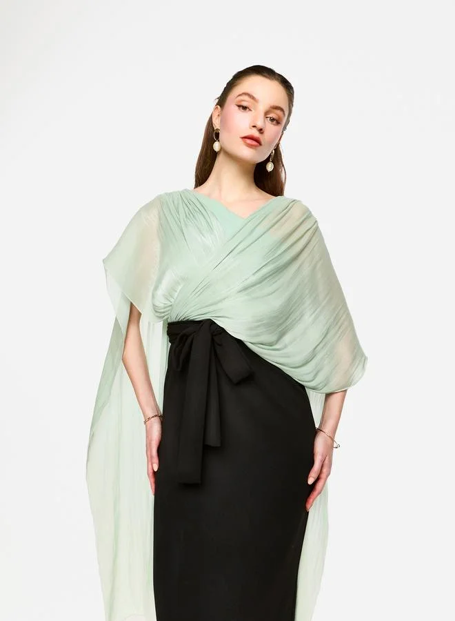 House of Moda House of Moda Cape Overlay Sleeve Two-Tone Maxi Dress