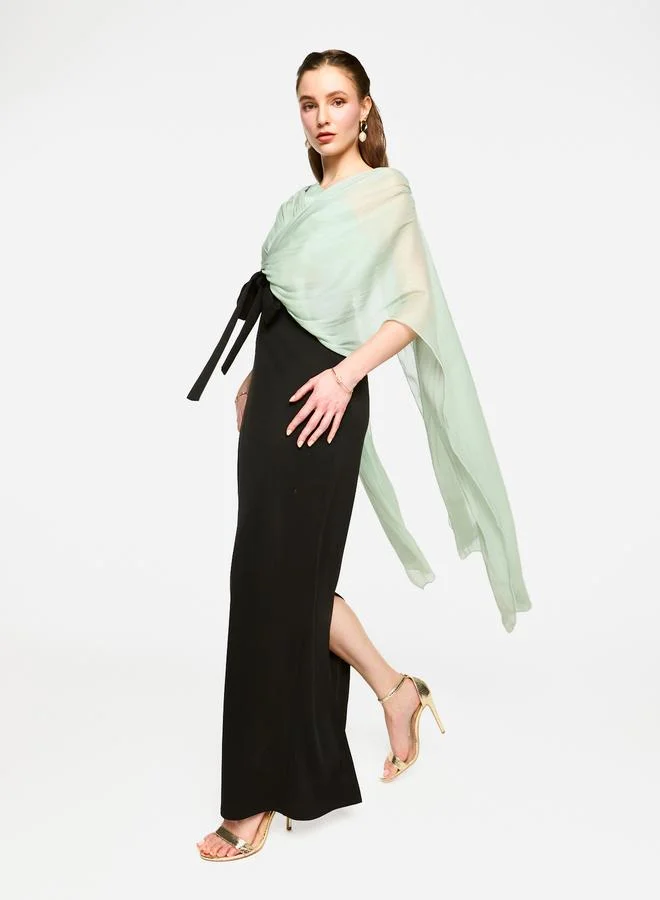 House of Moda House of Moda Cape Overlay Sleeve Two-Tone Maxi Dress