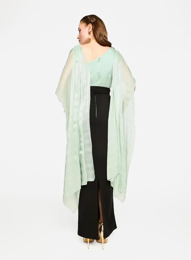 House of Moda House of Moda Cape Overlay Sleeve Two-Tone Maxi Dress