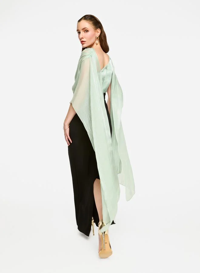 House of Moda House of Moda Cape Overlay Sleeve Two-Tone Maxi Dress