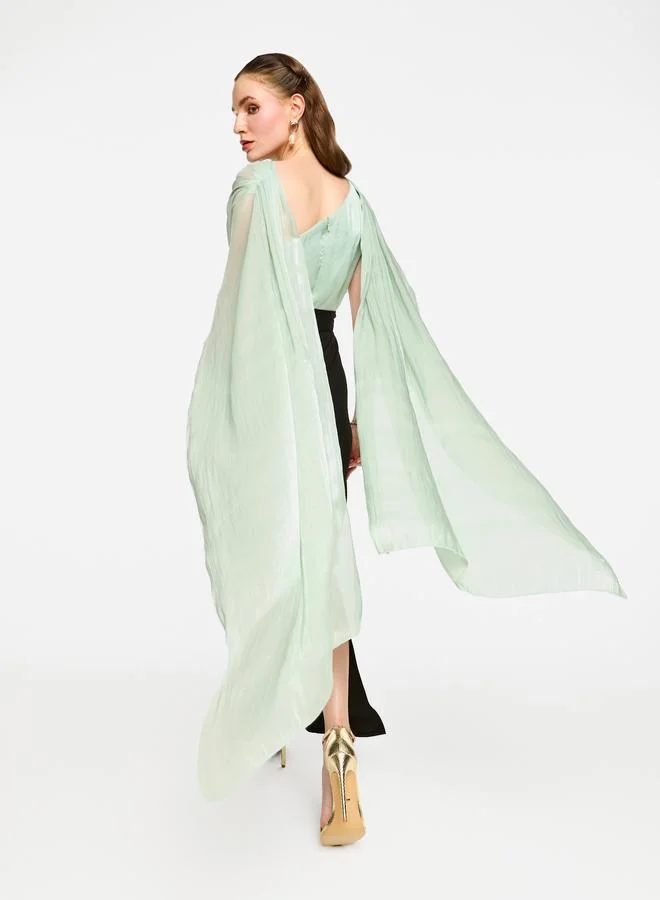 House of Moda House of Moda Cape Overlay Sleeve Two-Tone Maxi Dress