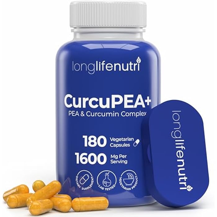 LongLifeNutri CurcuPEA+ (Palmitoylethanolamide + Turmeric Complex 600mg/1000mg) – Derived from Curcumin Longa, 180 Vegetarian Capsules, Natural Antioxidant, 3-Month Supply, GMP Certified, Vegan, Made in USA - Image 1