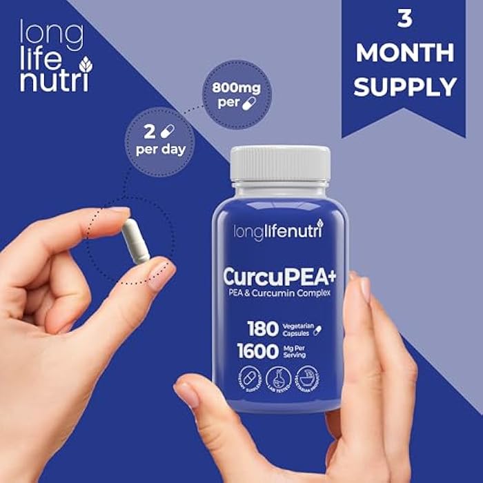 LongLifeNutri CurcuPEA+ (Palmitoylethanolamide + Turmeric Complex 600mg/1000mg) – Derived from Curcumin Longa, 180 Vegetarian Capsules, Natural Antioxidant, 3-Month Supply, GMP Certified, Vegan, Made in USA - Image 5