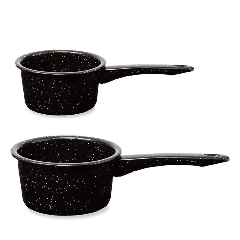 Millvado 2 Pack Granite Saucepans Naturally Nonstick Sauce Pots  Speckled Enamel Ware Cookware  1 and 2 Quart Sauce Pans for Cooking and Boiling  Granite Pot for Stovetop Campfire Outdoor Stove