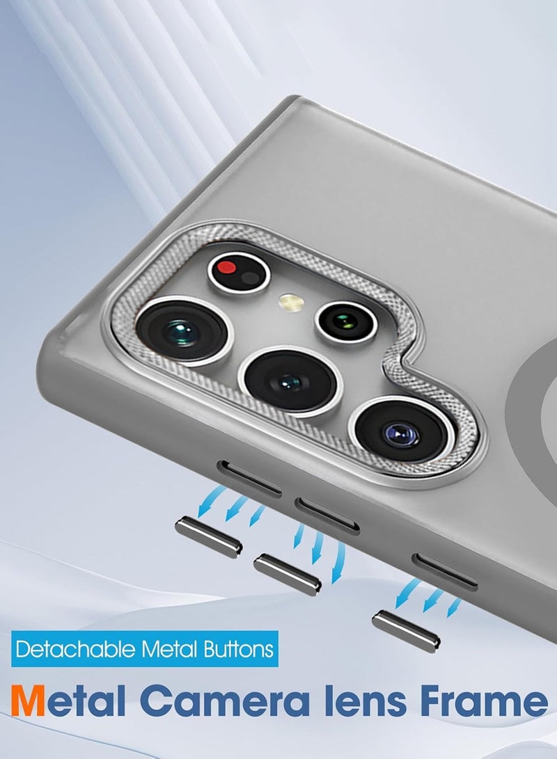 Wtech Samsung Galaxy S25 Ultra 5G 2025 Premium Matte Frosted Back, Silicone Sides With MagSafe Supported Case Cover - Grey - Image 2