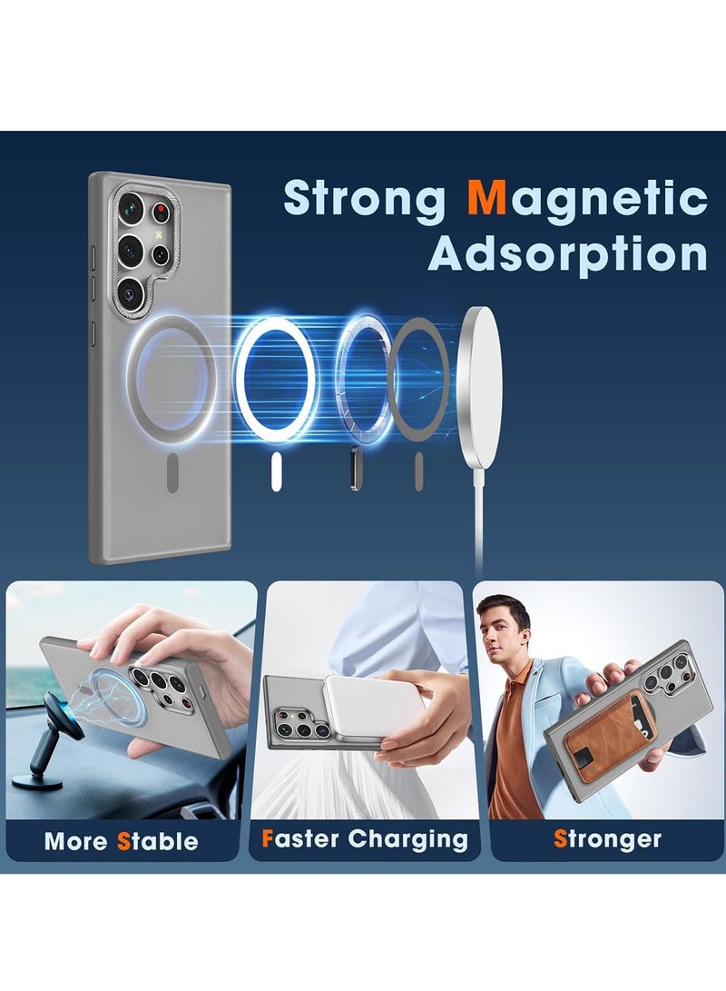 Wtech Samsung Galaxy S25 Ultra 5G 2025 Premium Matte Frosted Back, Silicone Sides With MagSafe Supported Case Cover - Grey - Image 3