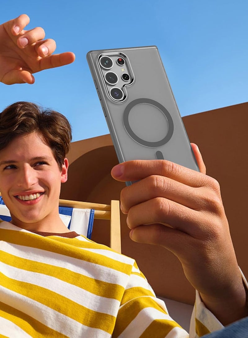 Wtech Samsung Galaxy S25 Ultra 5G 2025 Premium Matte Frosted Back, Silicone Sides With MagSafe Supported Case Cover - Grey - Image 5