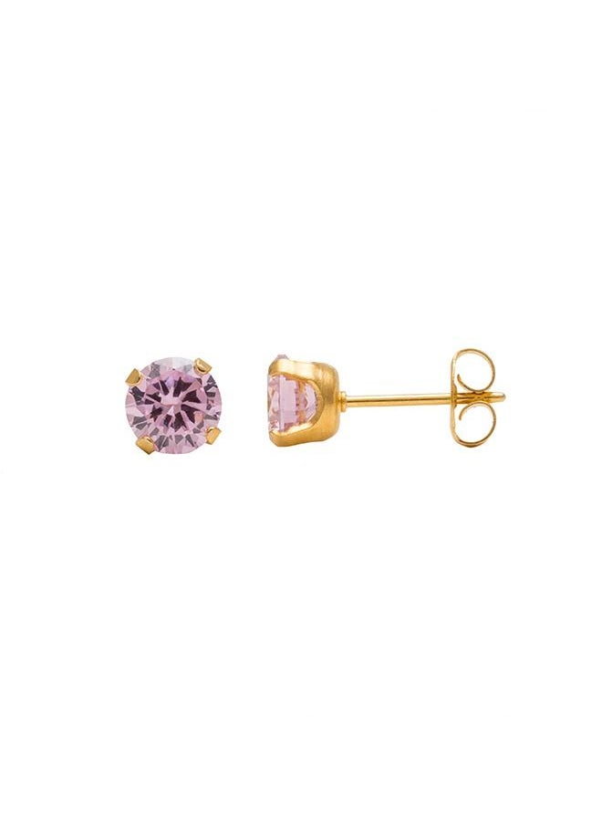 Studex - 6MM Cubic Zirconia Pink 24K Pure Gold Plated Ear Studs - Image 1