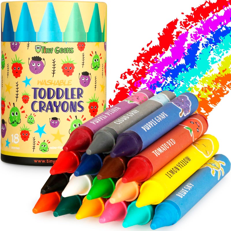 TinyGeeks Jumbo Crayons (18 Colors) â€“ Non-Toxic, Washable Crayons for Toddlers and Kids (Ages 1-8) â€“ Easy-to-Hold - Ideal for Travel, Art, and Learning - Image 1