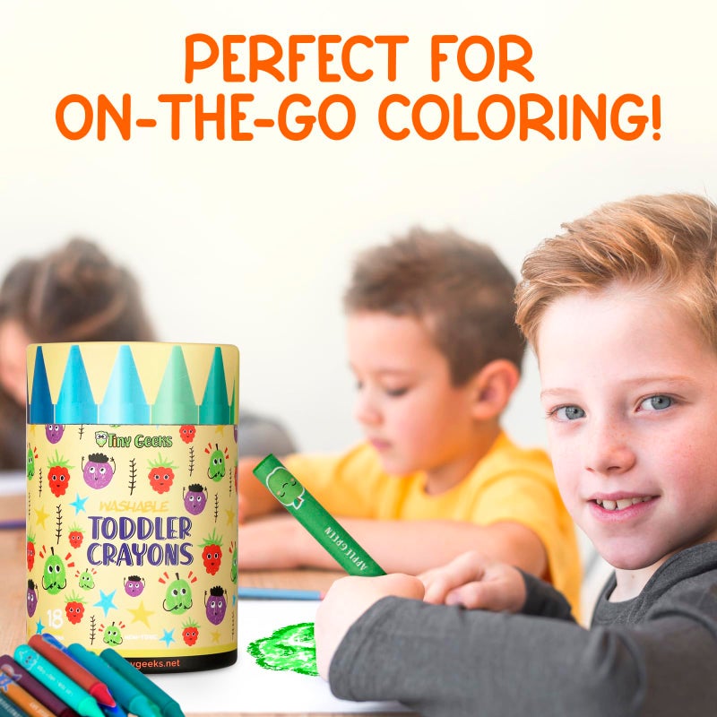 TinyGeeks Jumbo Crayons (18 Colors) â€“ Non-Toxic, Washable Crayons for Toddlers and Kids (Ages 1-8) â€“ Easy-to-Hold - Ideal for Travel, Art, and Learning - Image 5