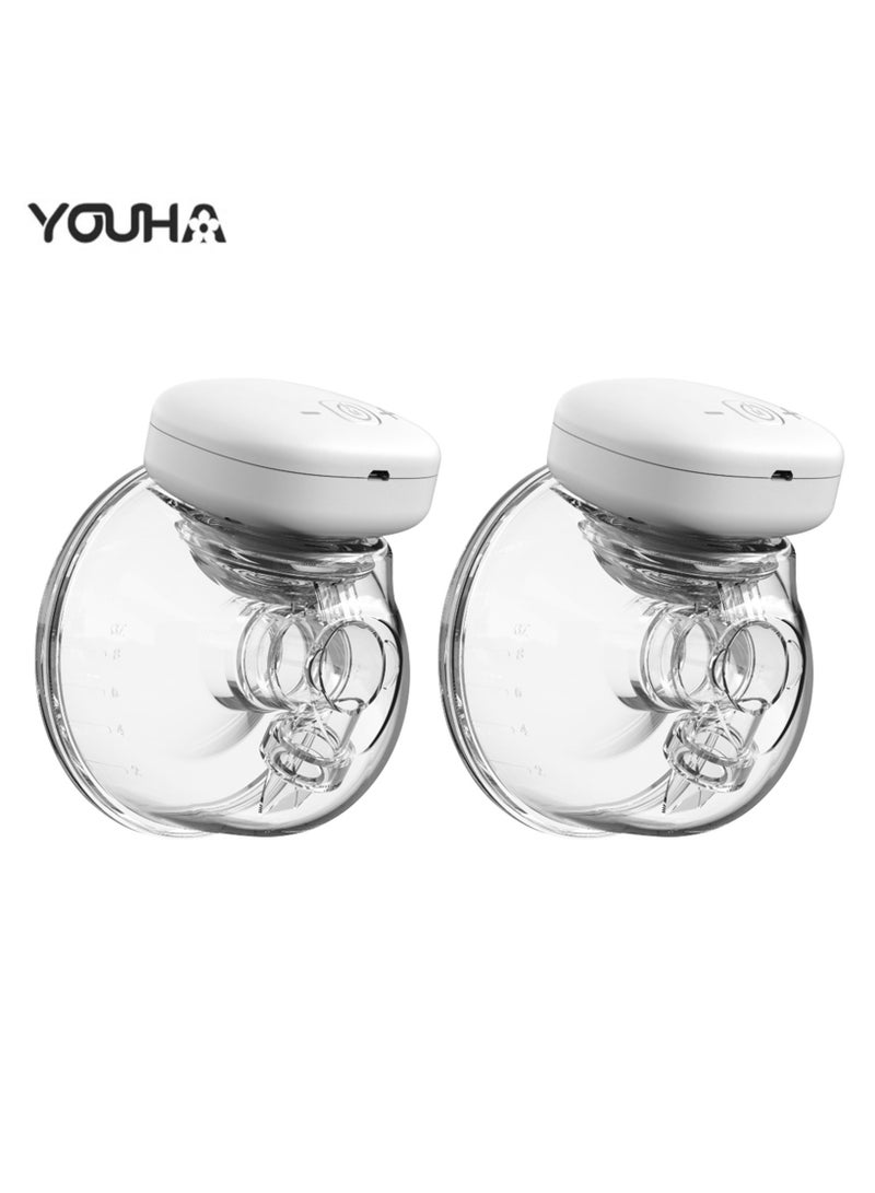 YOUHA 2 Pcs Wearable Breast Pump Hands Free Portable Electric Breast Cup 8oz/240ml BPA-free 3 Modes 9 Suction Levels Rechargeable Comfort Breastfeeding Milk Collector - Image 1