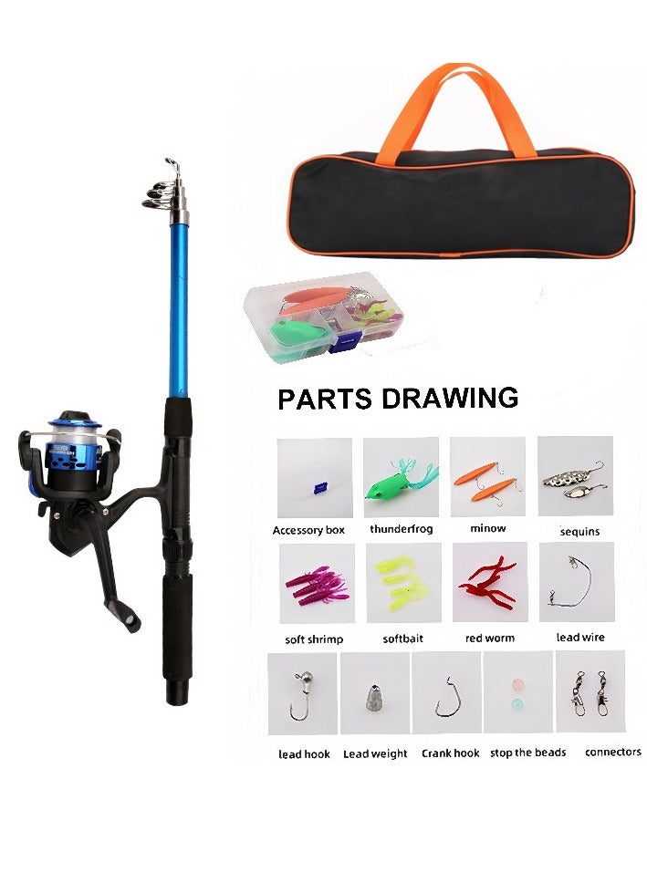 Generic Fishing Pole Set Full Kits With Telescopic Fishing Rod And Spinning Reel Baits Hooks Travel Pole Set  - Image 2