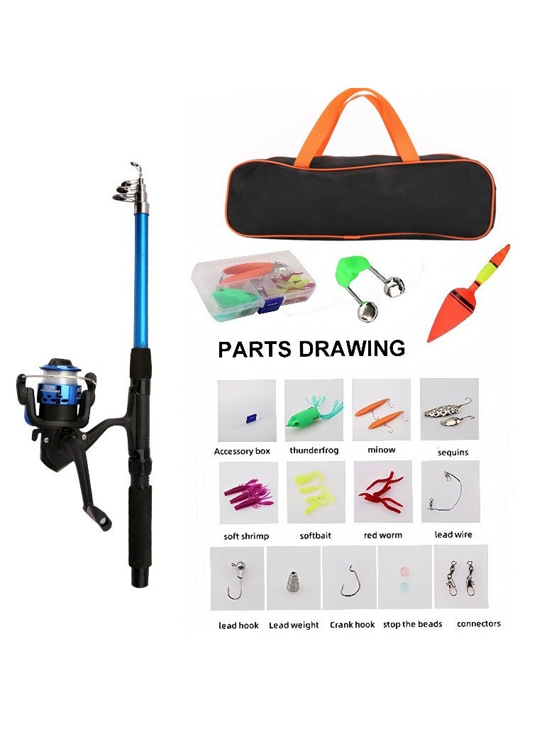 Generic Fishing Pole Set Full Kits With Telescopic Fishing Rod And Spinning Reel Baits Hooks Travel Pole Set  - Image 1