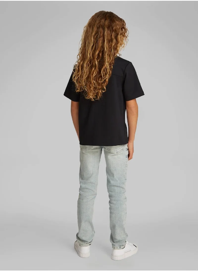 Calvin Klein Jeans Boys' Punto Milano Short Sleeve Shirt - Polyester, Black