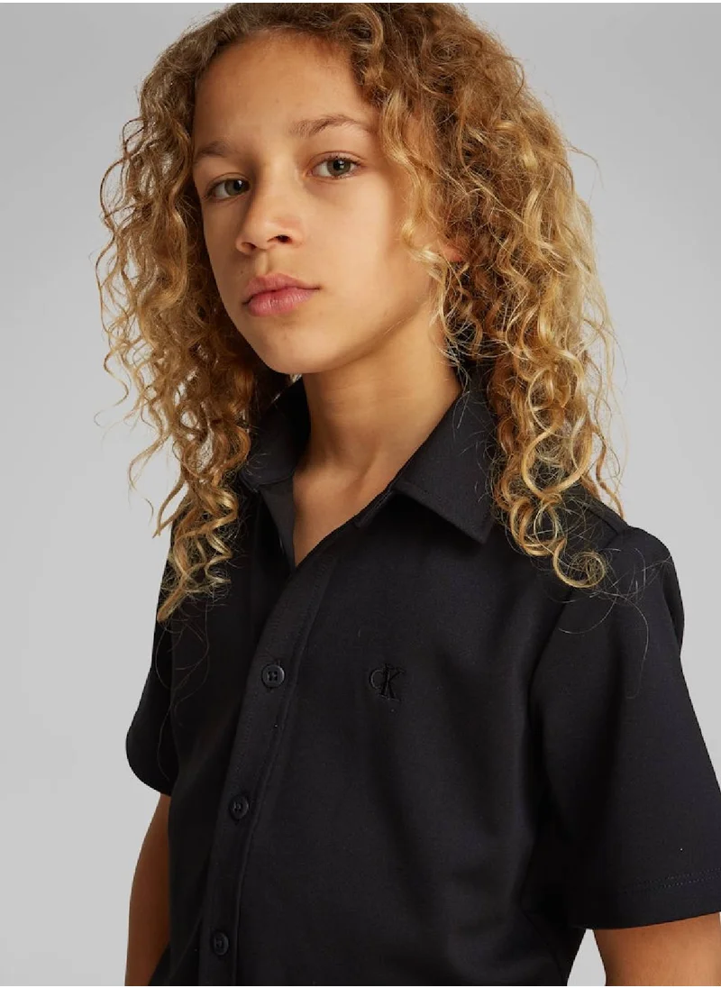 Calvin Klein Jeans Boys' Punto Milano Short Sleeve Shirt - Polyester, Black