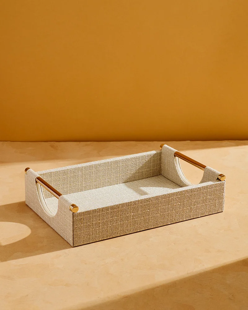 REDTAG Beige Linen Decorative Tray 6H x 30L x 20W Cm