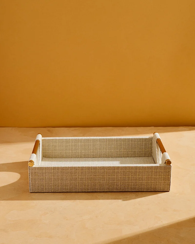 REDTAG Beige Linen Decorative Tray 6H x 30L x 20W Cm
