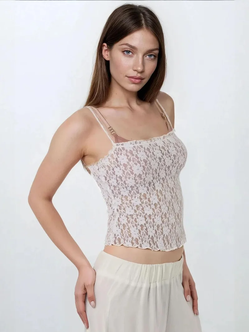 HICCUP Textured Knit Square Collar Tank Top