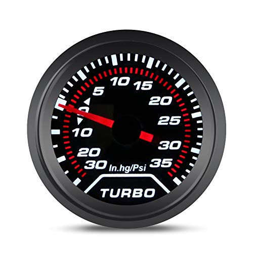 WATERWICH 35 PSI Turbo Boost/Vacuum Gauge Meter Kit Includes Mechanical Hose & T-Fitting - Black Dial - Clear Lens 2" 52mm 12V Universal for Car Truck - Image 1
