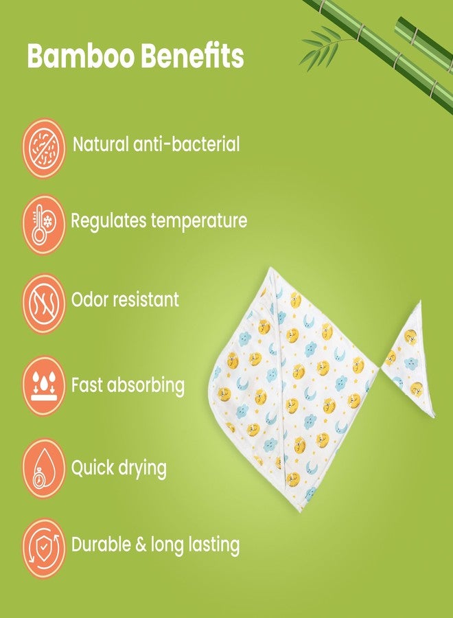 FawnFeel Baby Towel & WashCloth for for Newborns, Infants & Toddlers I Bamboo Based Hooded Towel I Breathable & Soft I 6 Layered Fast Absorbent, Extra Soft I Cat & Moon Print I (Pack of 2) - Image 3